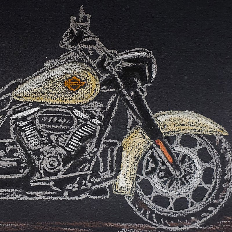 Motorbike Painting Original Art Harley Road King Special Bonneville Salt Denim - โปสเตอร์ - วัสดุอื่นๆ สีดำ