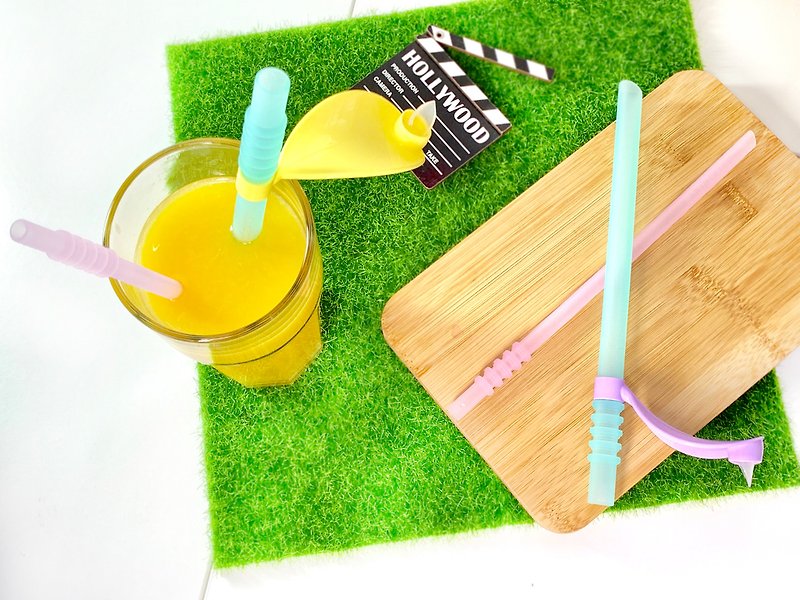 The savior of straws-POKING-Silicon crystal small bean sprout straws-Green + powder-Patent certification- - Reusable Straws - Silicone 