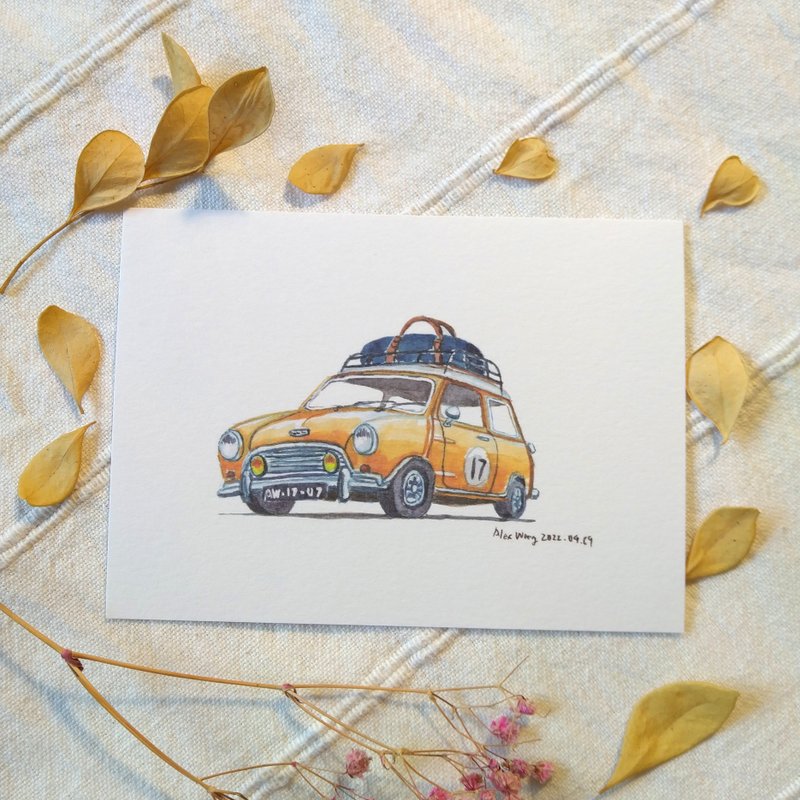 迷你MINI Cooper S / 單張插畫明信片 / B7尺寸 - 卡片/明信片 - 紙 橘色