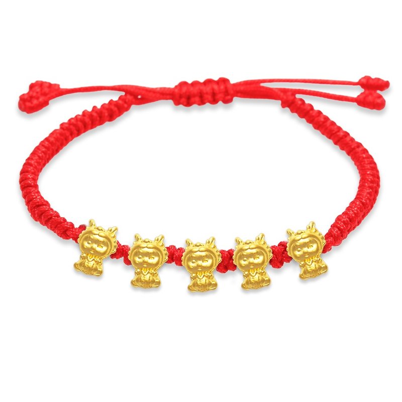 [Children's Painted Gold Ornaments] Jumping Five Dragons Children's Red Braided Bracelet weighs about 0.15 yuan (Miyue Gold Ornaments) - ของขวัญวันครบรอบ - ทอง 24 เค สีทอง