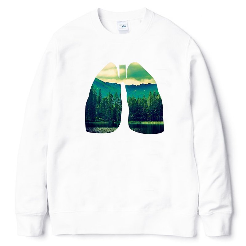 Lung Fresh 大學T 刷毛 白色  新鮮的肺 時尚 設計 時髦 照片 文創 自創 文青 自然 環保 - T 恤 - 棉．麻 白色