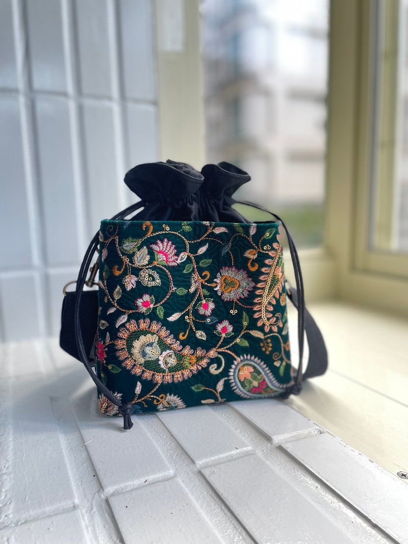 印度刺繡包綠色 - 手提包/手提袋 - 繡線 綠色