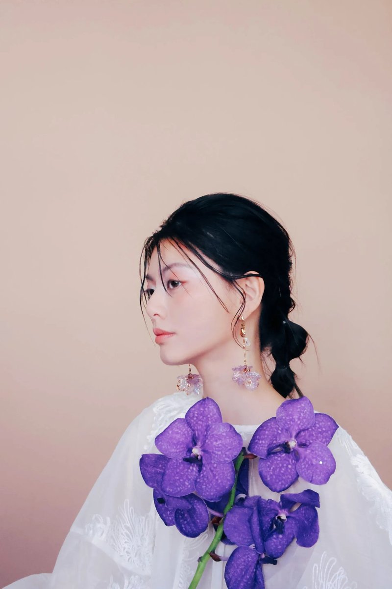 COR-DATE / Purple Flower Language / Floating Flower Language Earrings / Long Version - ต่างหู - วัสดุอื่นๆ 