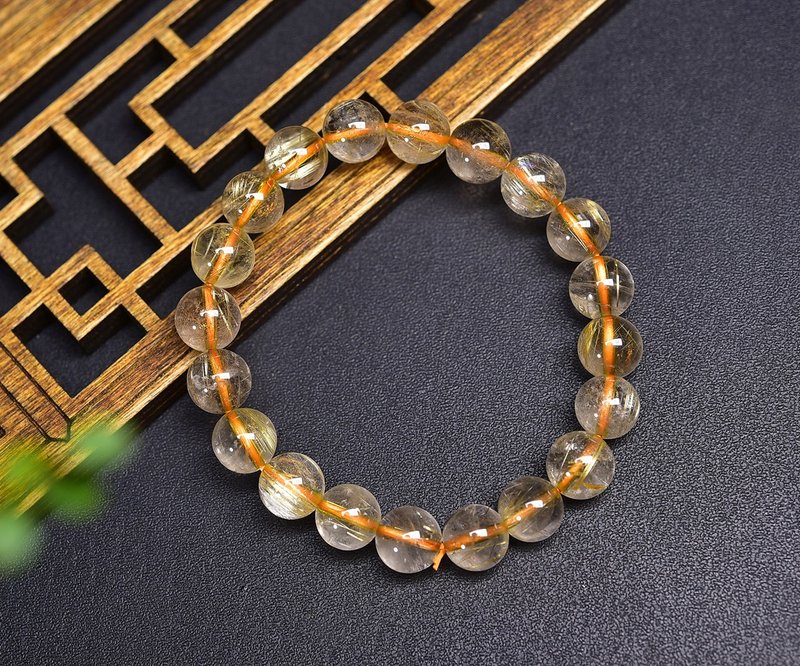 純天然巴西進口金發晶單圈手鏈珠徑9.8mm左右 發絲多密 金絲閃閃 - 手鍊/手環 - 水晶 