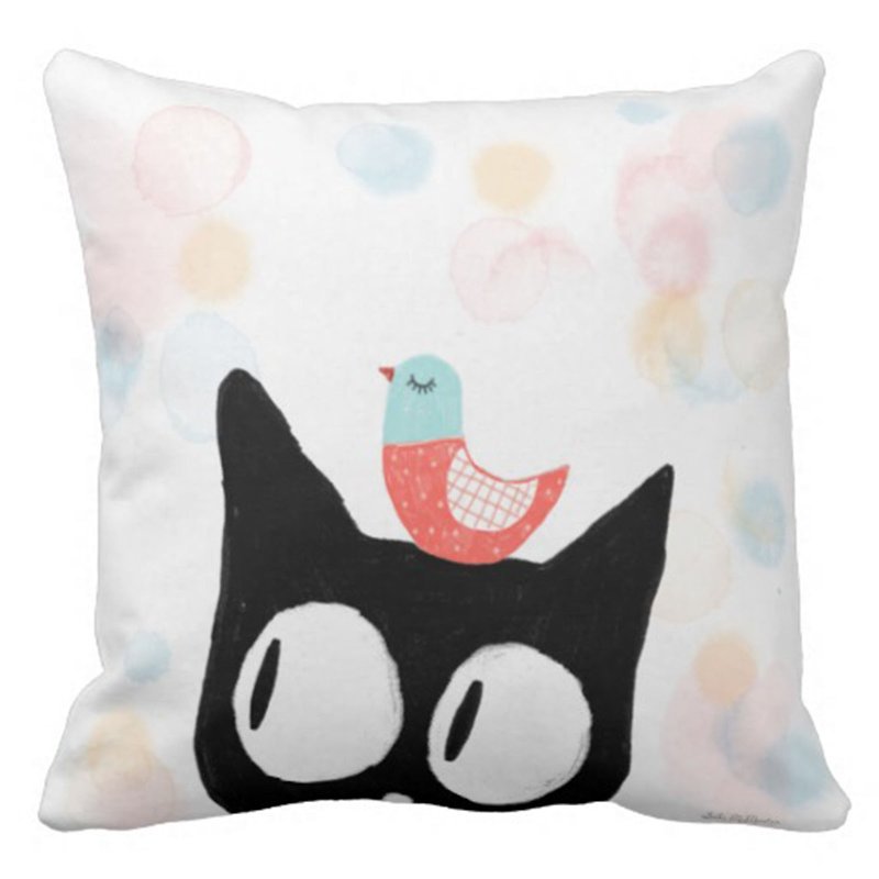 Black Cat and Little Bird-Original Australian Pillow-Free Shipping - Pillows & Cushions - Cotton & Hemp Multicolor