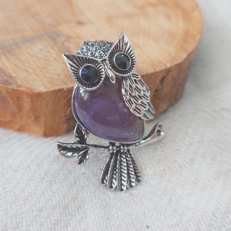 Direct delivery from UK - Amethyst Owl Sterling Silver Pendant - Necklaces - Other Metals Purple