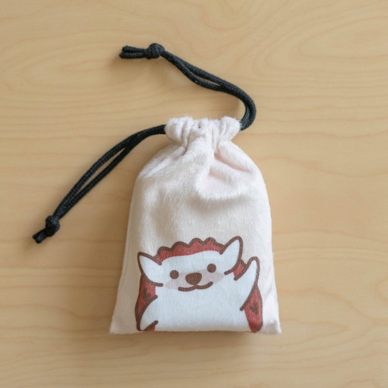 Hedgehog plush small bunch pocket/small bag/cosmetic bag/rope bag - Drawstring Bags - Other Materials Khaki