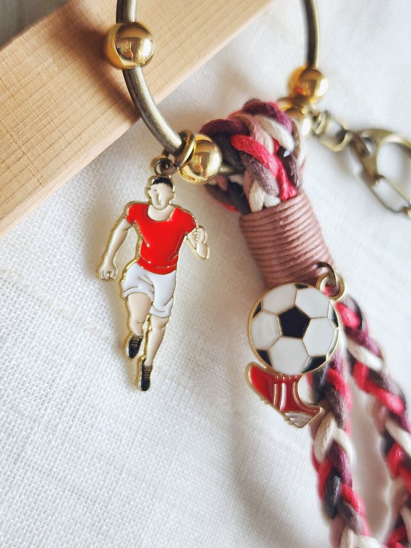 Paris*Le Bonheun. Happy handiwork. Sports series. football. Braided key ring hand - Keychains - Other Metals Red