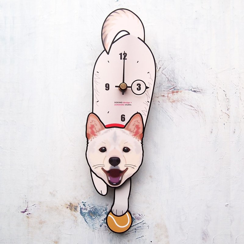 D-180 白柴犬(口開き) - ペットの振り子時計 - 時計 - 木製 ホワイト