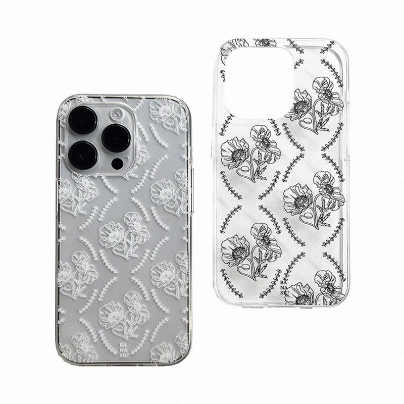 Poppy White Drawing_Jelly Hard Phone Case_MagSafe - 手機殼/手機套 - 其他材質 白色
