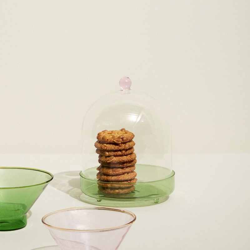 【Hübsch】－661511 草綠色跳色多功能玻璃罩 食物罩 甜點盤
