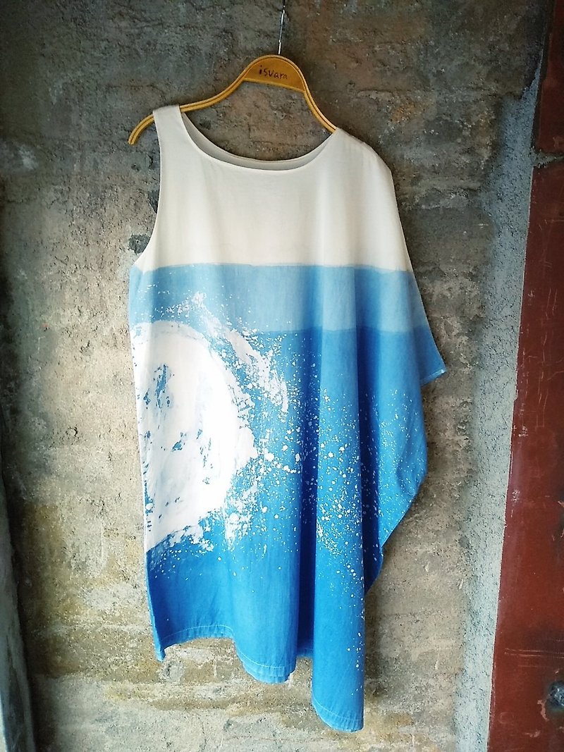 自在染isvara 手工藍染 宇宙系列 四維恆星 不規則洋裝 - 連身裙 - 棉．麻 藍色