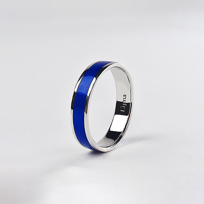 Silver ring enamel - blue porcelain PORCELAIN BLUE - แหวนทั่วไป - เงิน สีเงิน