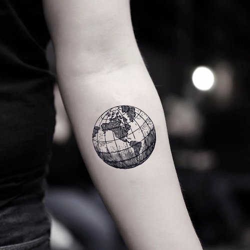 OhMyTat OhMyTat 地球儀 Globe 刺青圖案紋身貼紙 (2 張)
