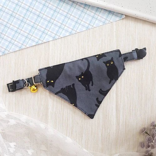 catcherclub Black cat style Bandana Cat Collar with Breakaway Safety Buckle for cat and dog