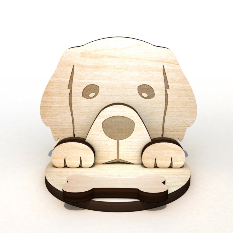 黃金獵犬手機/平板座/名片座+集線memo夾,客製化刻字,交換禮物 - 手機/平板支架 - 木頭 金色
