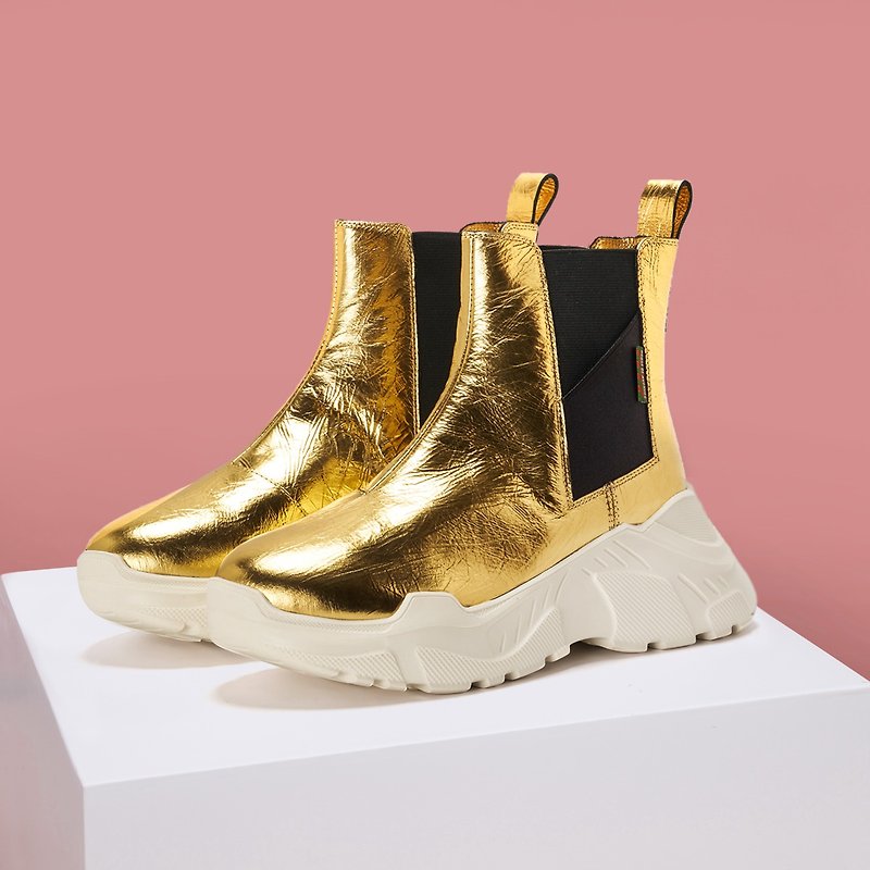[Seasonal Sale] | HOA | Sporty Chelsea Casual Boots | Gold | 5393 | - รองเท้าบูทสั้นผู้หญิง - หนังแท้ สีทอง