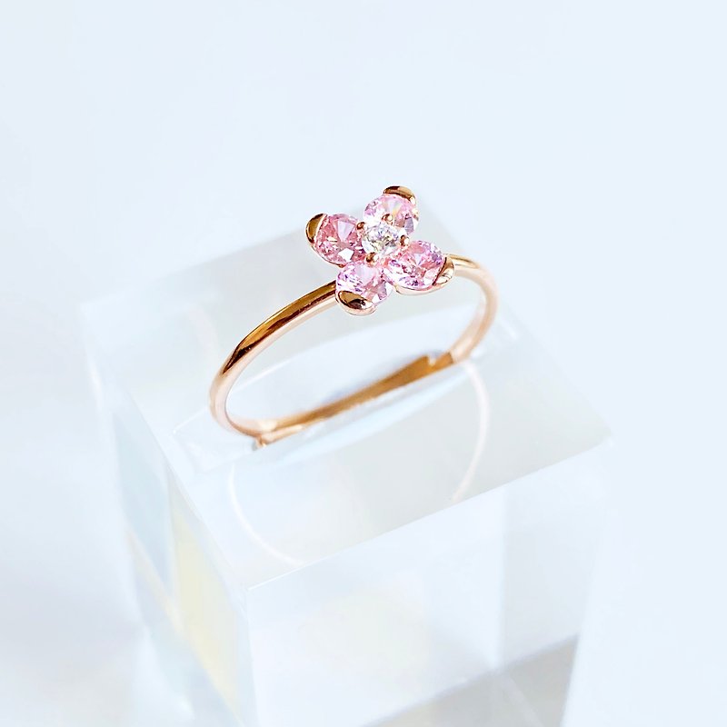 粉紅花戒指鋯石925銀玫瑰金 - 戒指 - 半寶石 粉紅色