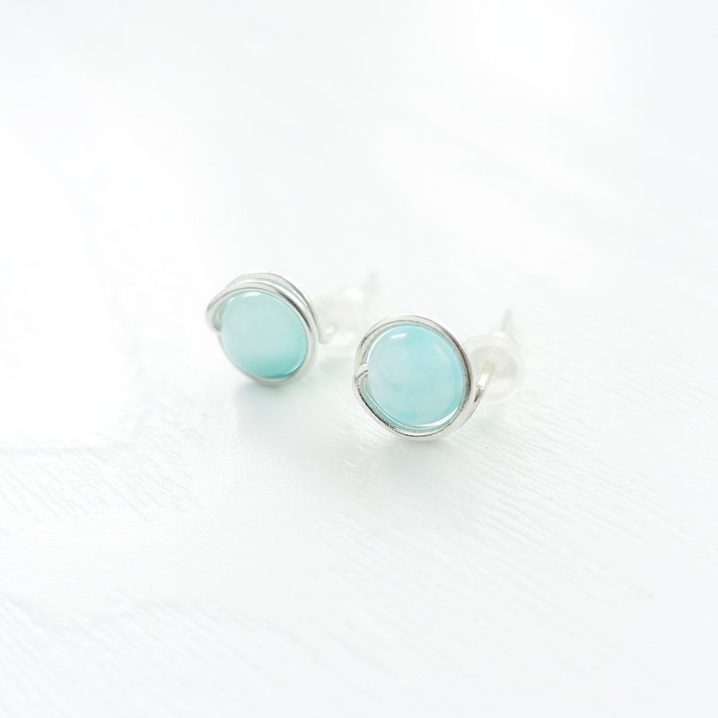 GENIES - Amazonite Silver Earrings Clip On Earrings Piercing Earrings Ear Cuffs - ต่างหู - วัสดุอื่นๆ สีน้ำเงิน
