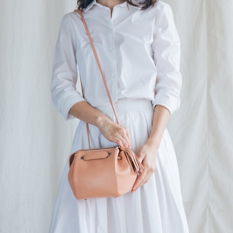 CUDDLE BAG - WOMEN MINIMAL LEATHER SHOULDER BAG/HANDBAG- PINK - Messenger Bags & Sling Bags - Genuine Leather Pink