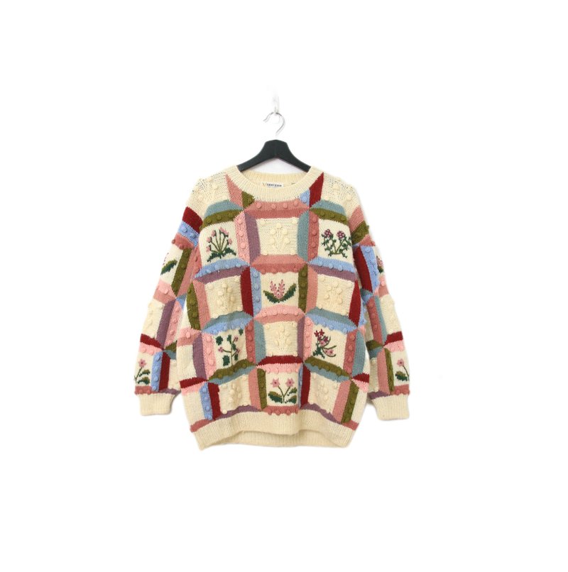 Back to Green-復古毛衣 粉嫩 半立體花卉 ws-01 vintage sweater - 女毛衣/針織衫 - 聚酯纖維 