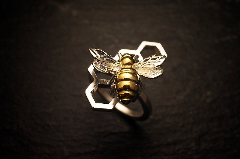 925 純銀+鍍金蜜蜂戒指 (R62) - 手作 - 戒指 - 純銀 銀色