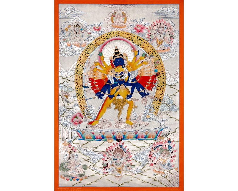 查克拉三寶唐卡 | 西藏藝術 神聖聯合與啟蒙 - 壁貼/牆壁裝飾 - 其他材質 多色