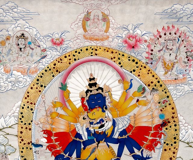はち✨隠れ神金文字チャクラ絵画 チャクラサンバラ タングカ | チベットアート 神聖な結びつきと