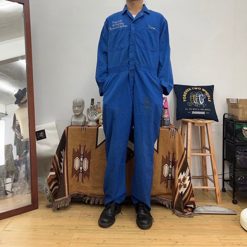 MADE IN USA jumpsuit work pants second-hand vintage chain electric embroidery - Men's Pants - Cotton & Hemp Blue