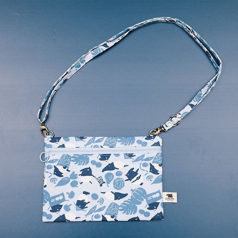 Zipper Side Bag/Limited/inBlooom x Cherng - Blue - กระเป๋าแมสเซนเจอร์ - ผ้าฝ้าย/ผ้าลินิน สีน้ำเงิน