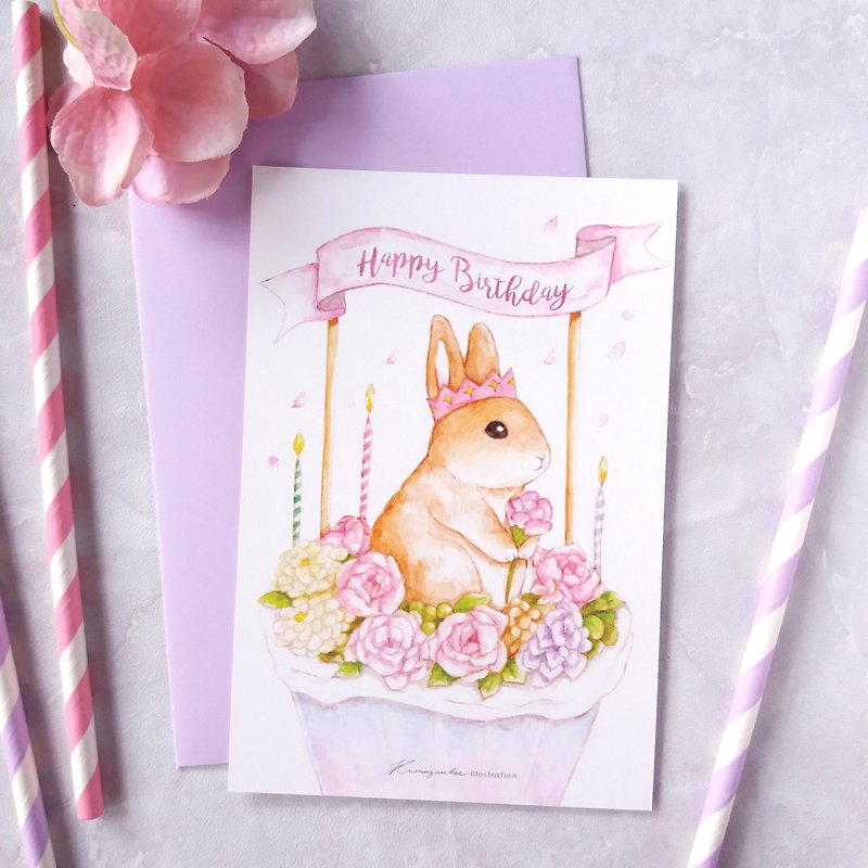 兔兔生日明信片 - 粉紫款 - 卡片/明信片 - 紙 粉紅色