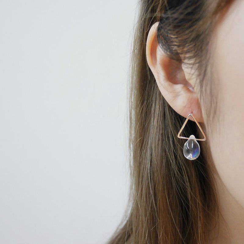 Blue Moon Glaze 18K Rose Gold Triangle Earrings - Earrings & Clip-ons - Gemstone White