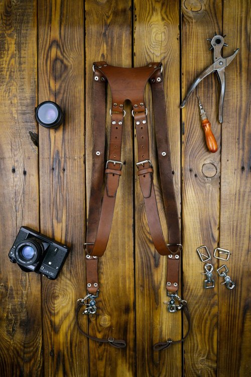 mokvok Dual Camera Strap, Money Maker, Dual Camera Harness,Leather Camera Harness, Mult