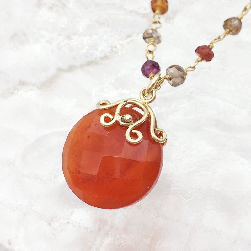 Daqian design natural orange stone beryl 18K gold necklace gift Valentine's Day only this one - สร้อยคอ - เครื่องเพชรพลอย สีส้ม
