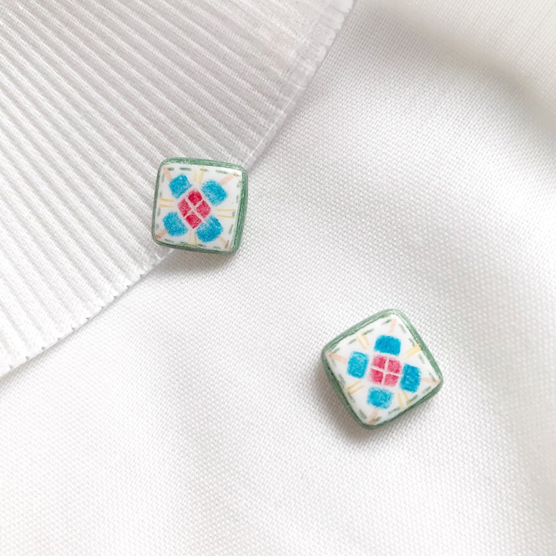 Cute retro small tiles/flower window series-handmade/hand-painted earrings - Earrings & Clip-ons - Other Materials Multicolor