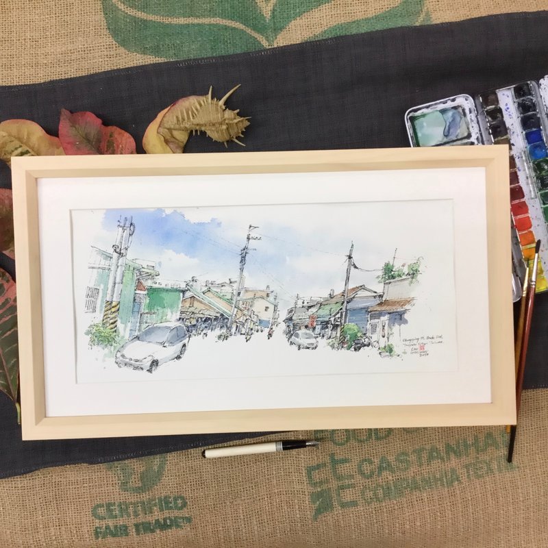 日常街景/手繪原創/含框 - 海報/掛畫/掛布 - 紙 咖啡色