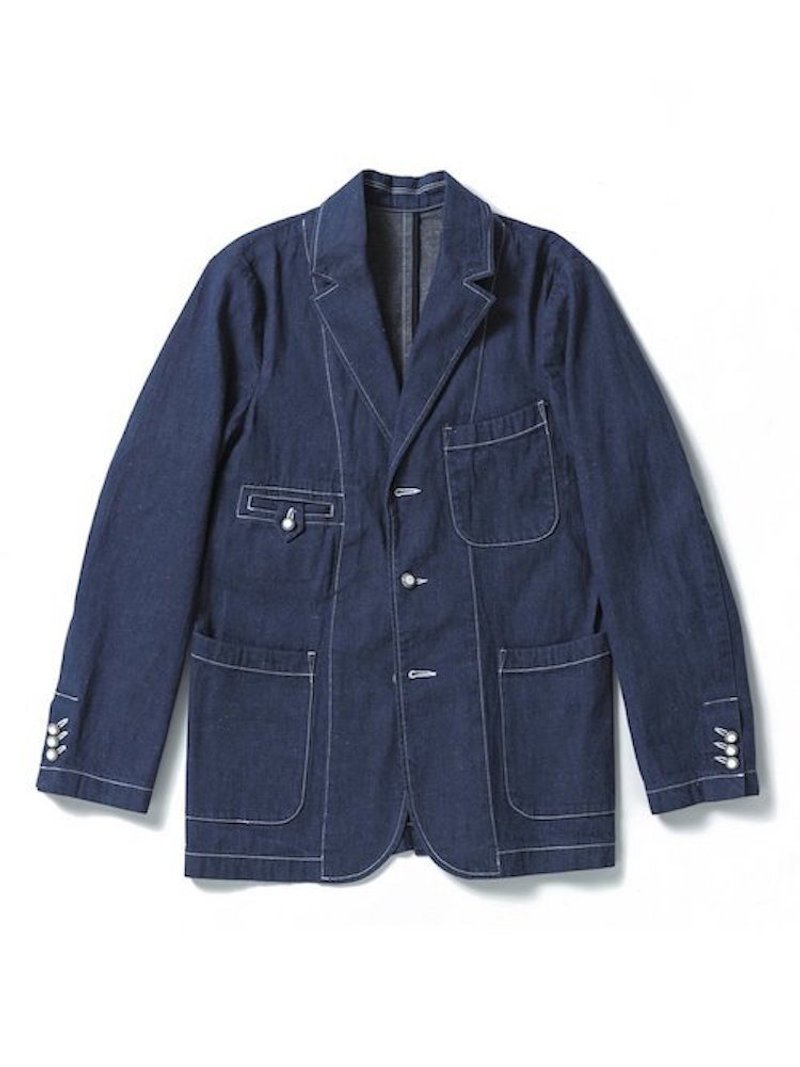 GAIA BLAZER - NEP DENIM - 男夾克/外套 - 棉．麻 藍色