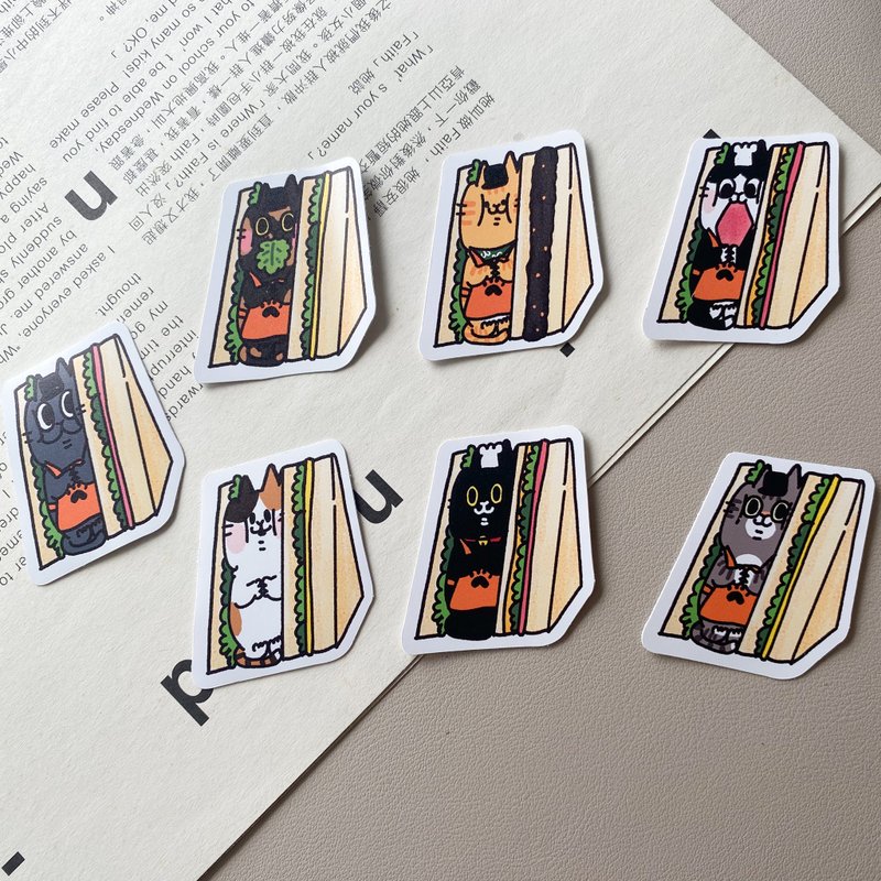 Playful Cat Breakfast Shop-Sandwich Series Waterproof Stickers - สติกเกอร์ - วัสดุกันนำ้ 