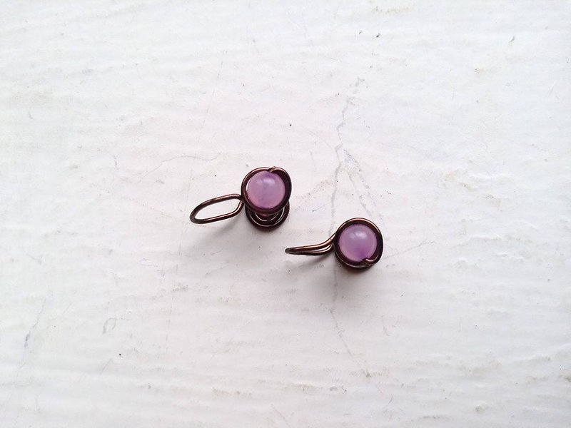 Agate (purple) clip-on earrings - ต่างหู - เครื่องเพชรพลอย สีม่วง