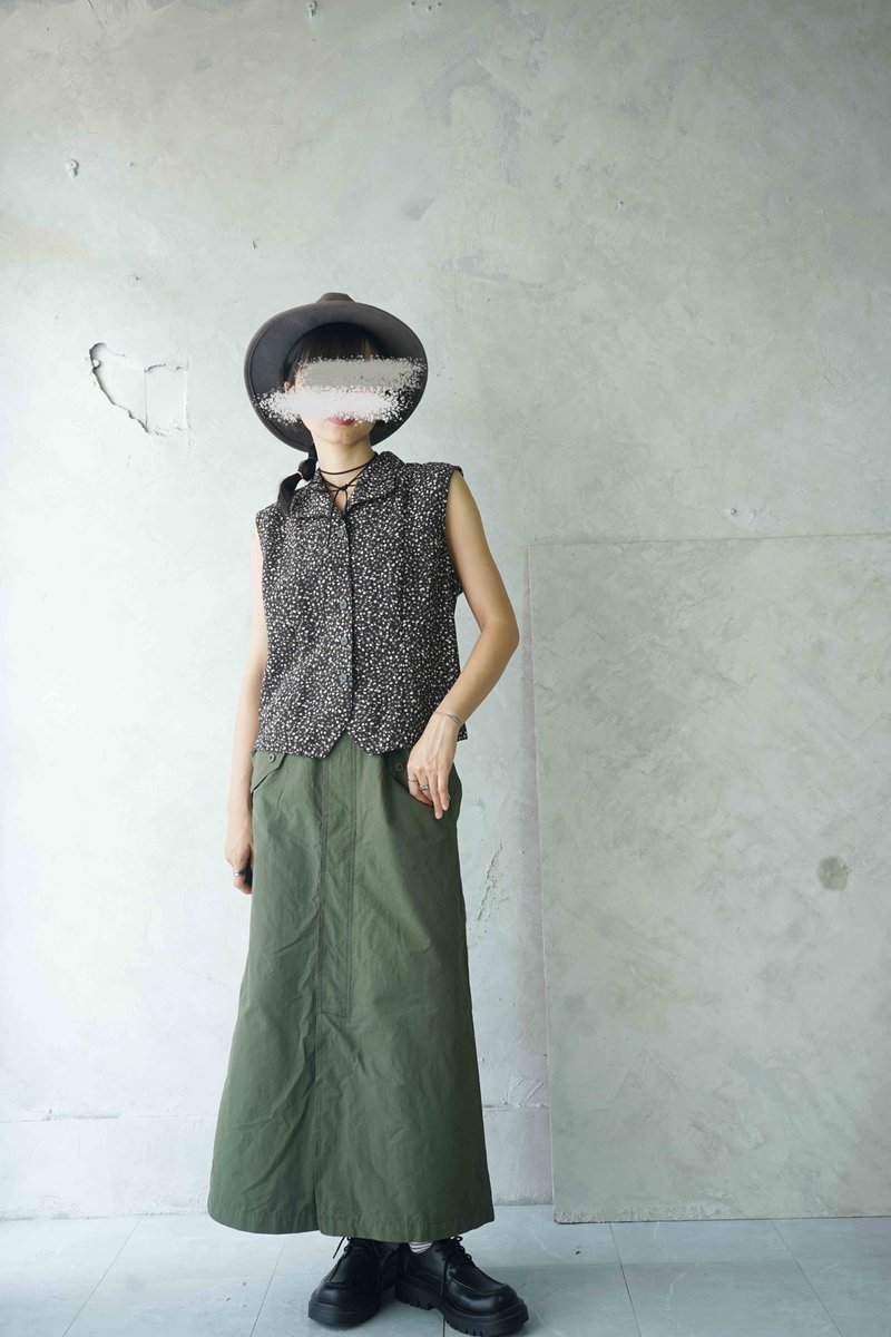 尋寶古著-深棕復古磨石子印花無袖襯衫 - 女襯衫 - 聚酯纖維 咖啡色
