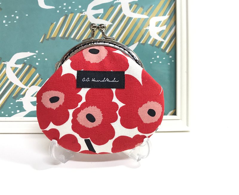 Nordic style Kiss lock bag/coin purse--big red poppies - Coin Purses - Cotton & Hemp Red