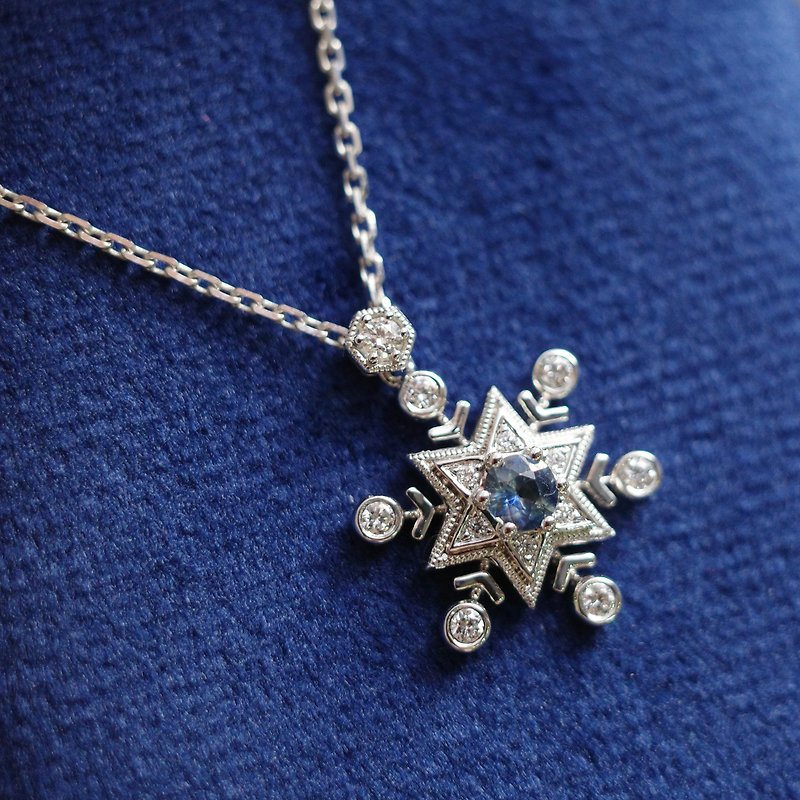 【8 BIJOU】18K Solid Gold Sapphire & Diamond Necklace - Necklaces - Precious Metals Silver