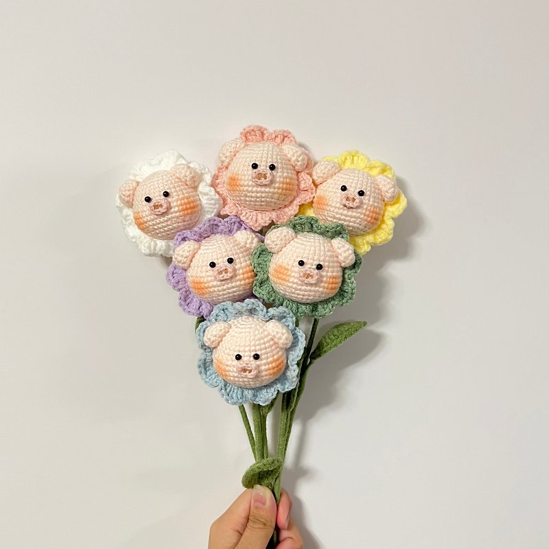 Crochet Pig Flower - ช่อดอกไม้แห้ง - ผ้าฝ้าย/ผ้าลินิน หลากหลายสี