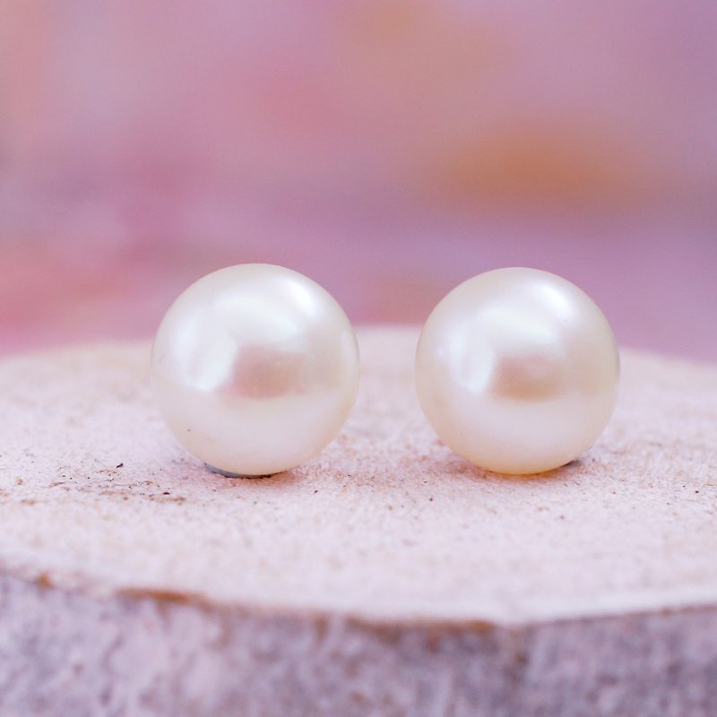 EMPATHY – 8.5-9mm Button White Pearl  Rhodium Plated Silver Stud Earring - Earrings & Clip-ons - Pearl White