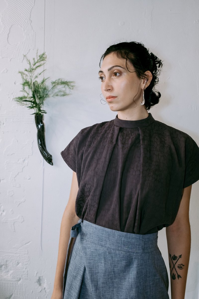 Pleats shirt (grey) - Women's Tops - Cotton & Hemp Blue