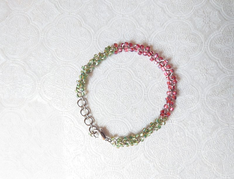 Red Flowers and Green Willows- Stainless Steel Double Bead Bracelet - สร้อยข้อมือ - สแตนเลส 