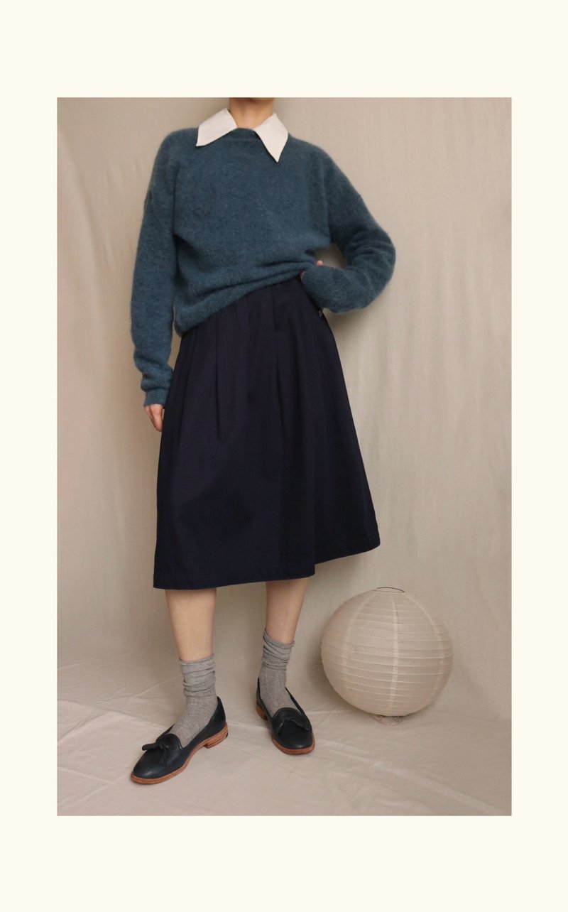 [Ready stock] Soft seaweed blue collegiate mohair mixed wool winter sweater short shadow - Women's Sweaters - Wool Blue