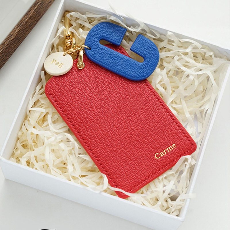 Single card holder bank card holder sheepskin manual customization - ที่ใส่บัตรคล้องคอ - หนังแท้ 