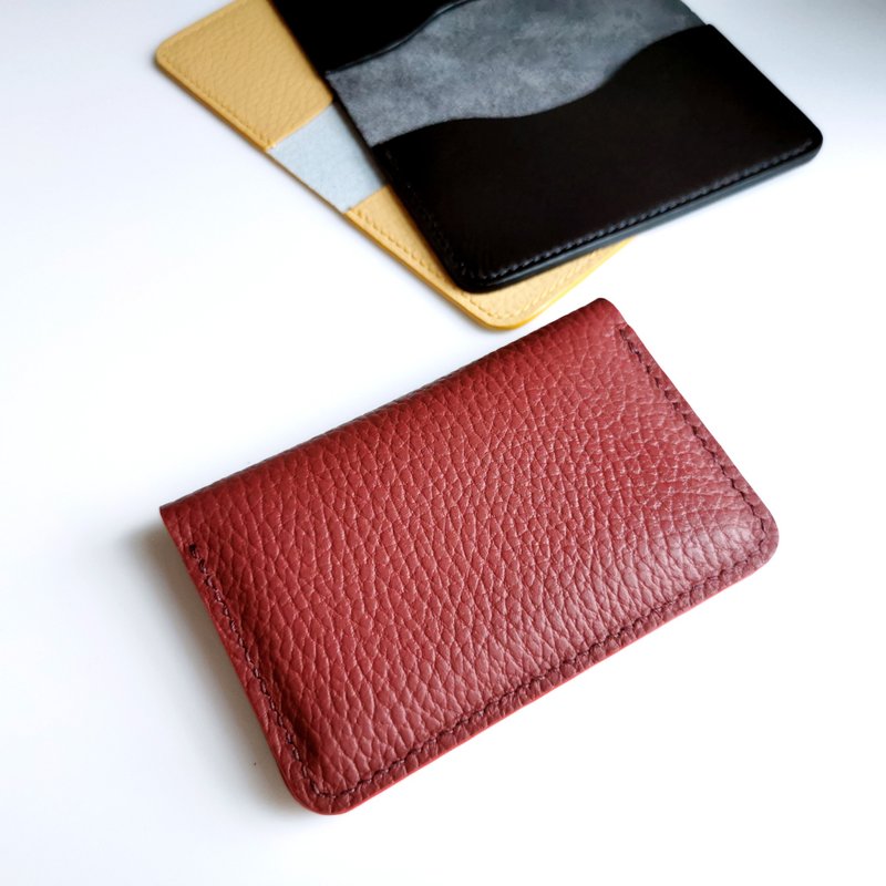Handmade Red Card Holder, Credit Cards or Business Cards Genuine Leather - 名片夾/名片盒 - 真皮 紅色