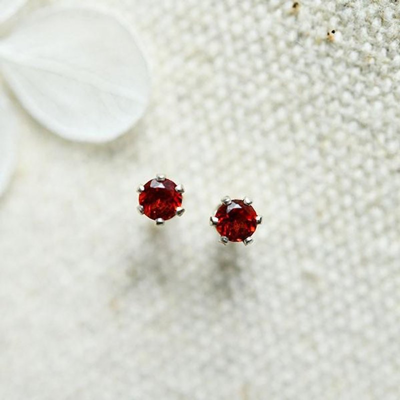 Baby Garnet Stud Clip-On January Birthstone 3mm - Earrings & Clip-ons - Gemstone Red